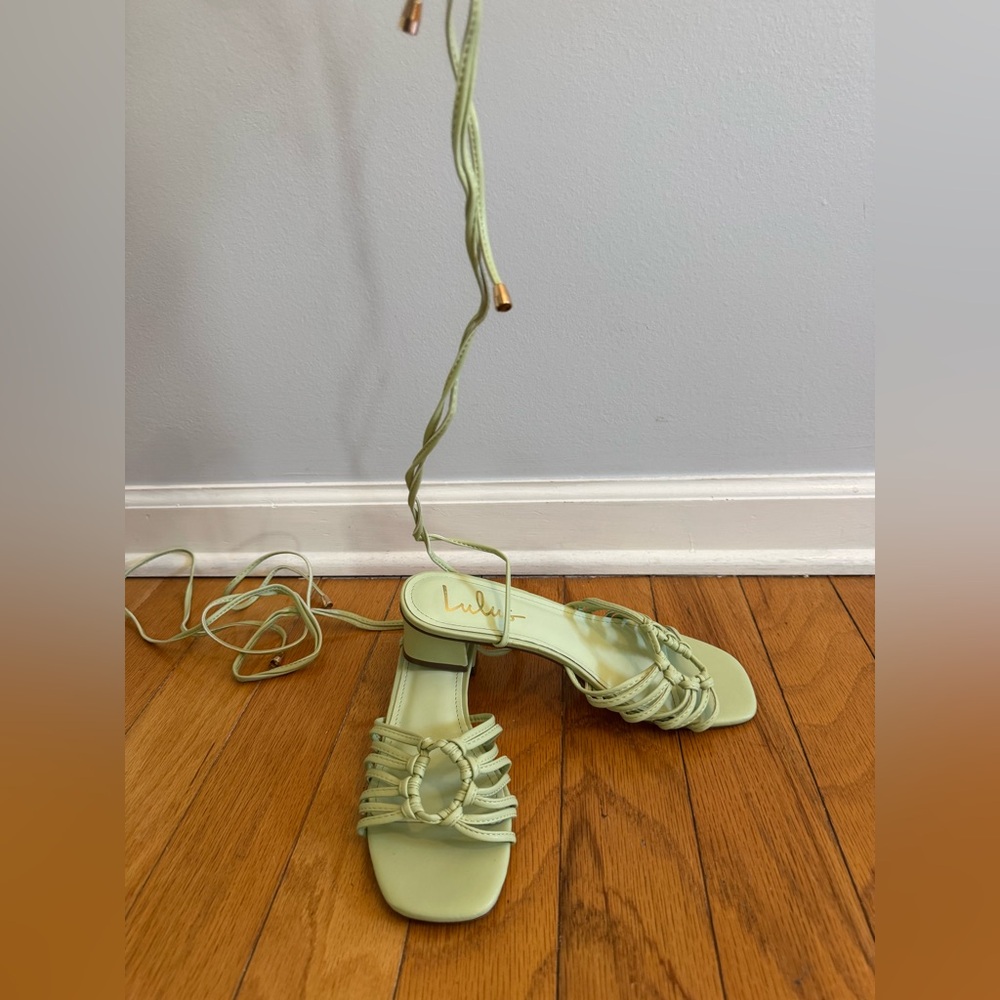 Lulu's Mint Braided Lace-Up Block Heel Sandals